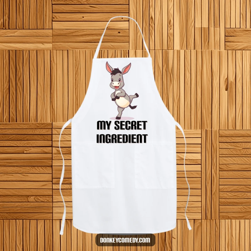 Funny Donkey Apron illustrating a donkey doing a funny kick with hind legs, perfect for a humorous cooking experience.