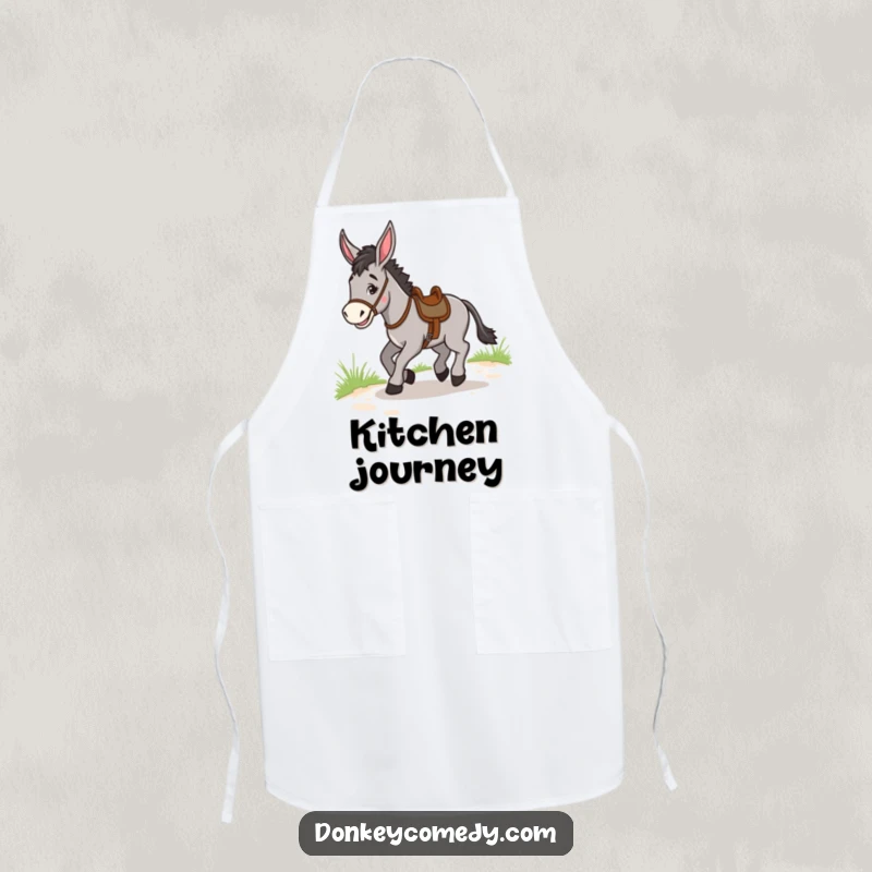 Funny Donkey Trotting Apron: A fun apron featuring a donkey happily trotting, ready for funny culinary expeditions.