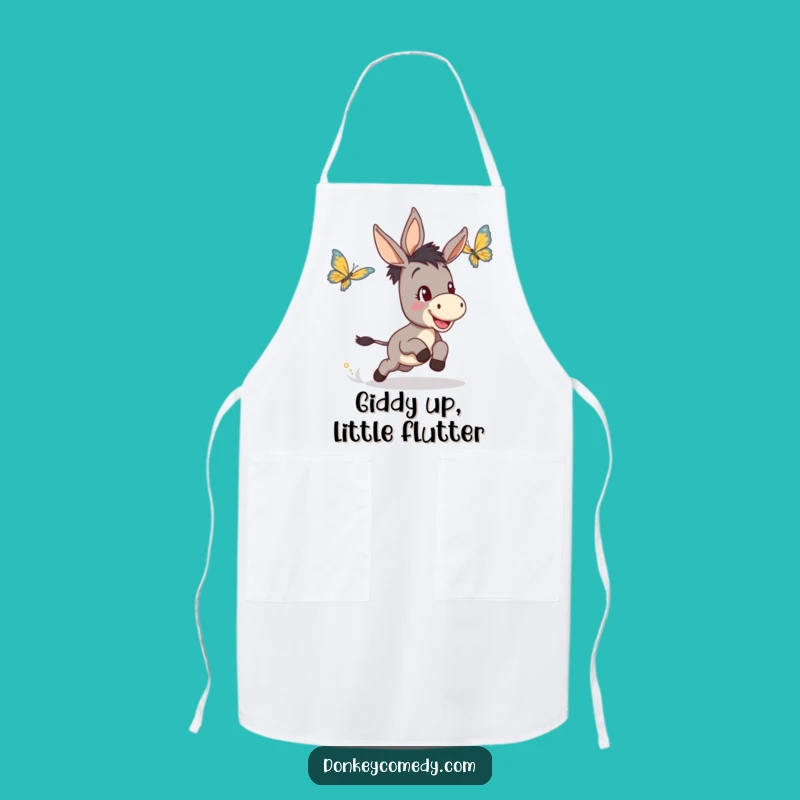 Funny Donkey Butterfly Chase Apron - Humorous Gift for Kitchen Fun