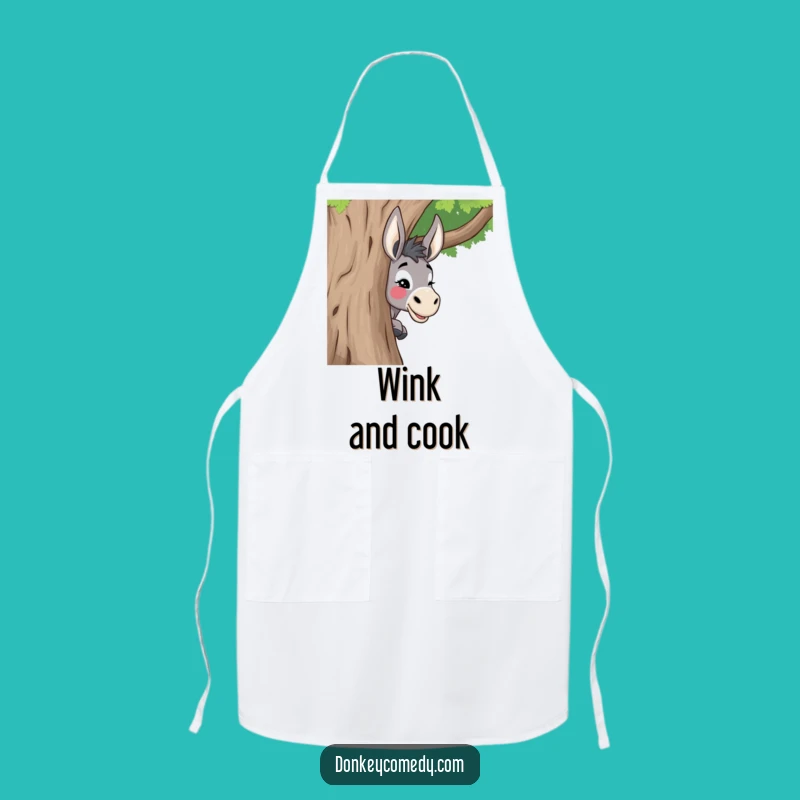 Funny Donkey Peeking Tree Apron - Kitchen Fun with a Wink