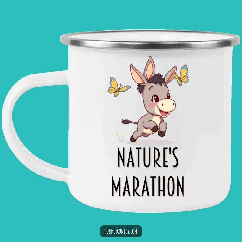 Funny Donkey Butterfly Chase Camping Mug - Hilarious Outdoor Gift for Hikers