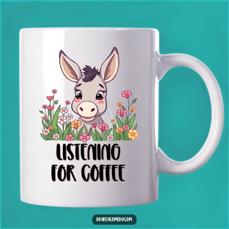 Funny Donkey Curious Ears Flower Patch Mug, Whimsical Humorous Gift