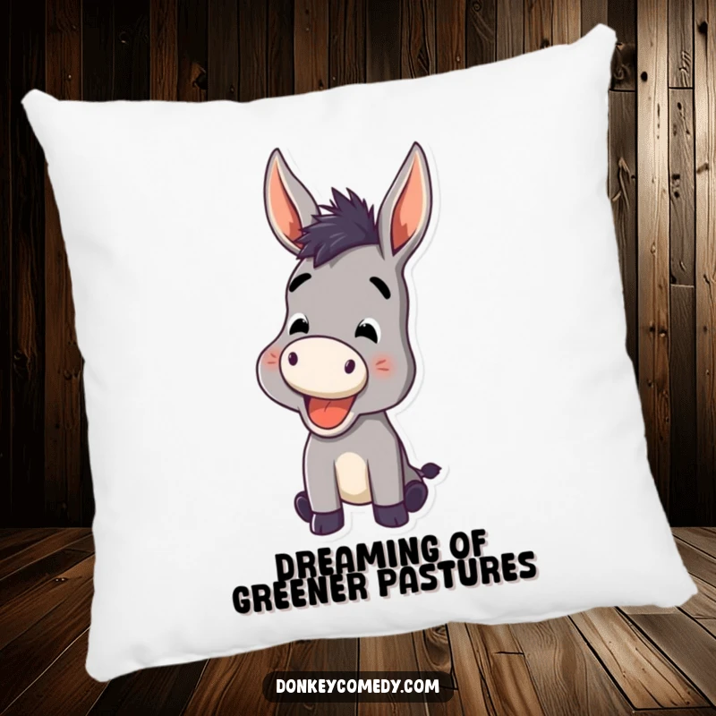 Funny Donkey Pillow with a donkey mid-cheerful bray, ears perked, offering a soft, humorous, and joyful accent to any room.