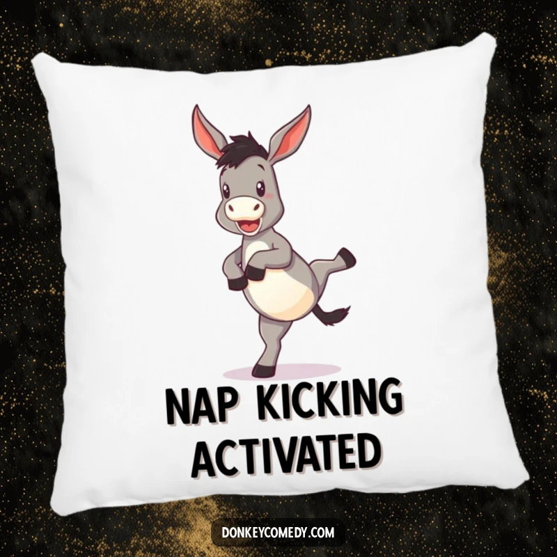 Funny Donkey Pillow showing a donkey in a funny, energetic kick with hind legs, providing soft, humorous comfort.