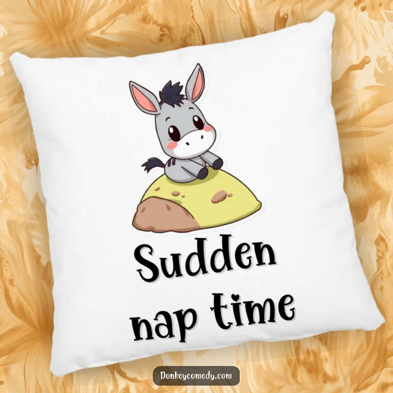 Funny donkey slide pillow, sliding down a hill with a shocked expression, bringing cozy adventure charm to any room.
