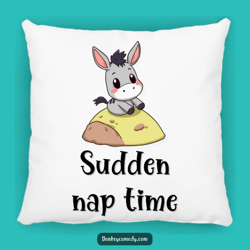 Comforting funny surprised donkey pillow, a cozy gift for adventurers, featuring a donkey sliding with shock.