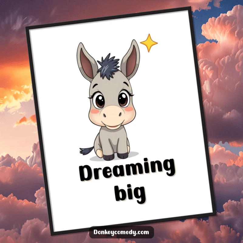 Funny Donkey Star Gazing Digital Art Print: A printable artwork of a donkey with wide eyes looking at a star, ready for funny decor.