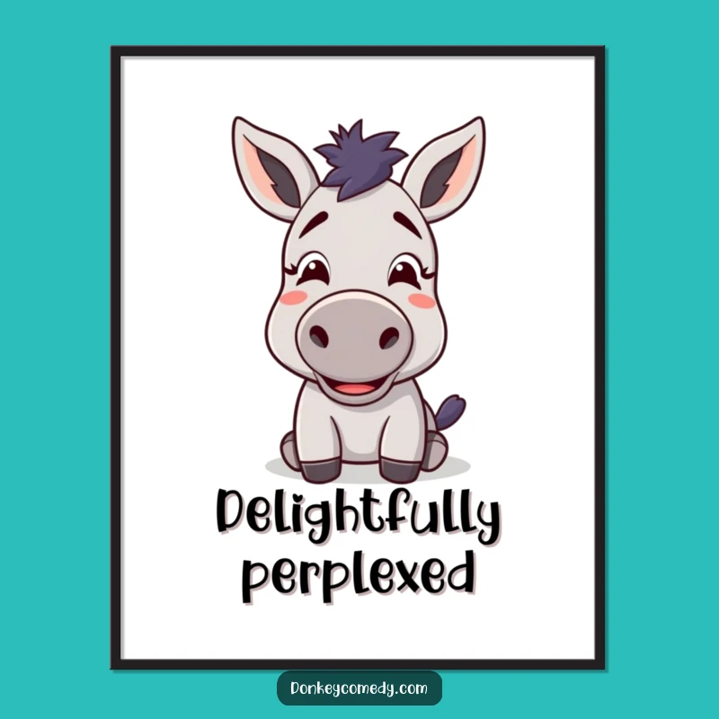 Funny Confused Donkey Digital Art - Kawaii Animal Delighted Expression Print