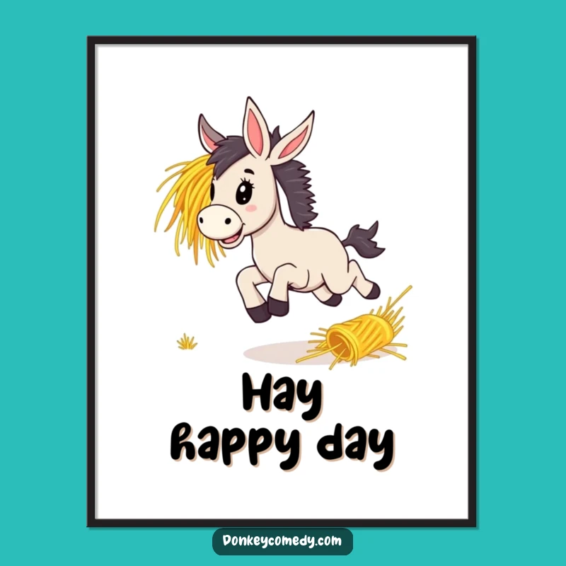 Funny Donkey Bounding Hay Digital Art Print, Instant Energy Gift