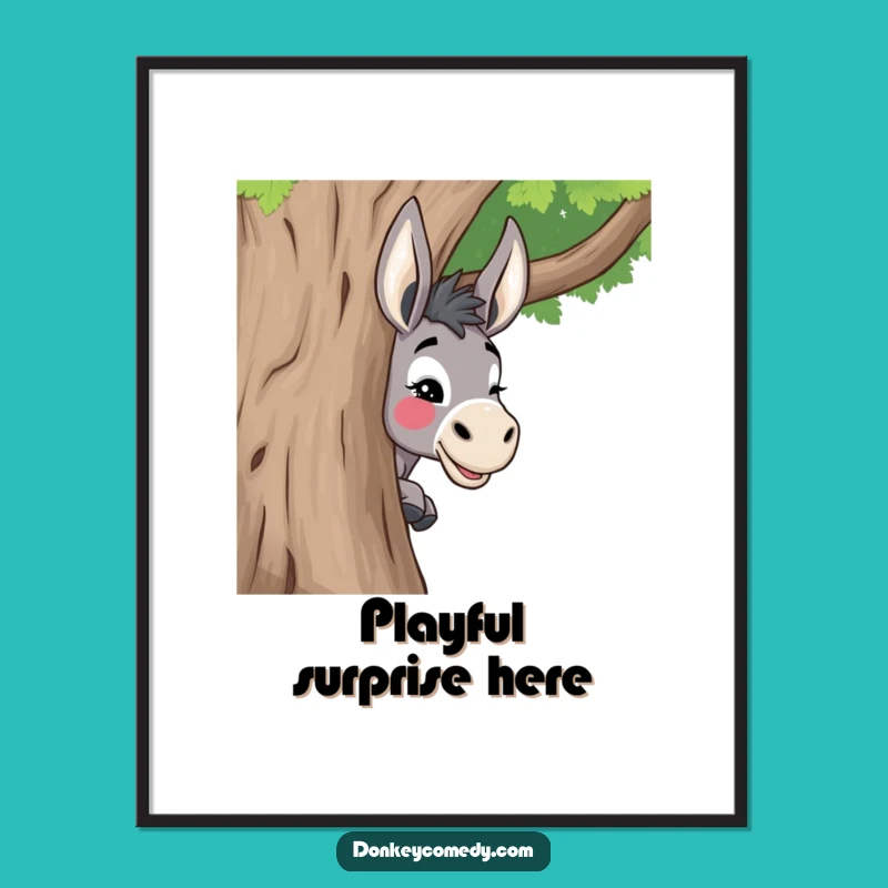 Funny Donkey Peeking Tree Digital Art - Instant Playful Wall Decor