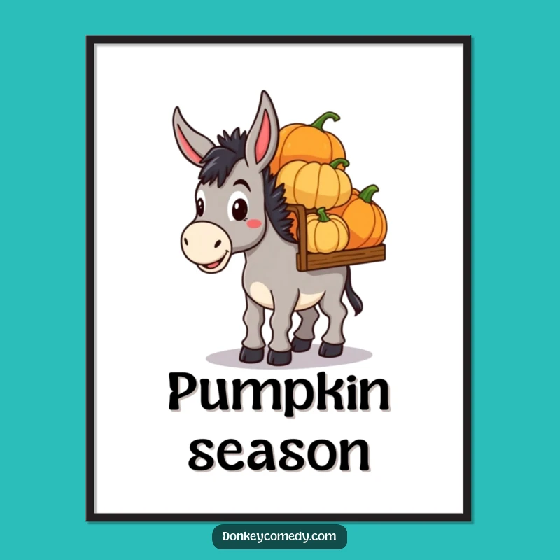 Funny Donkey Pumpkin Haul Digital Print: Determined Art Gift for Instant Fall