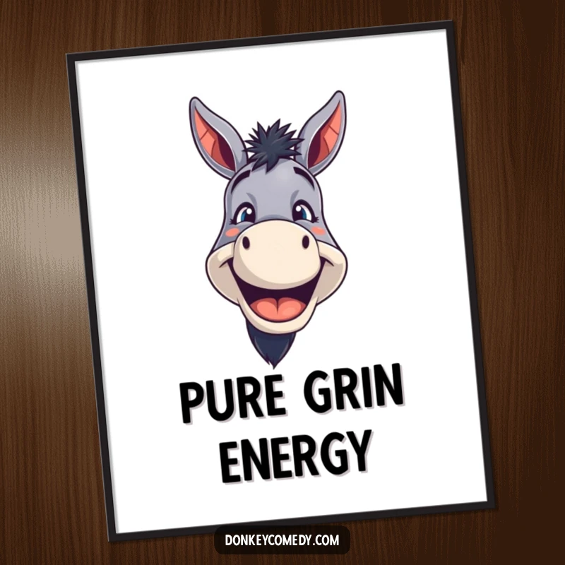 Funny Donkey Digital Art Print of a donkey with a wide, toothy grin, perfect for instant, joyful, humorous wall decor.
