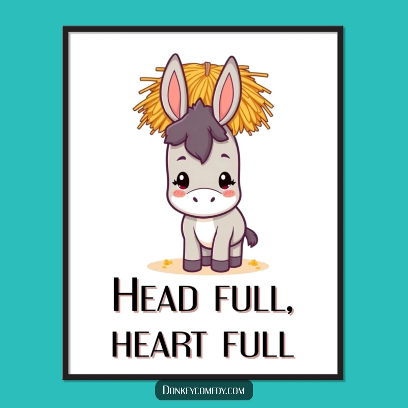 Funny Kawaii Donkey Digital Art: Hilarious Hay-Balancing Printable Decor