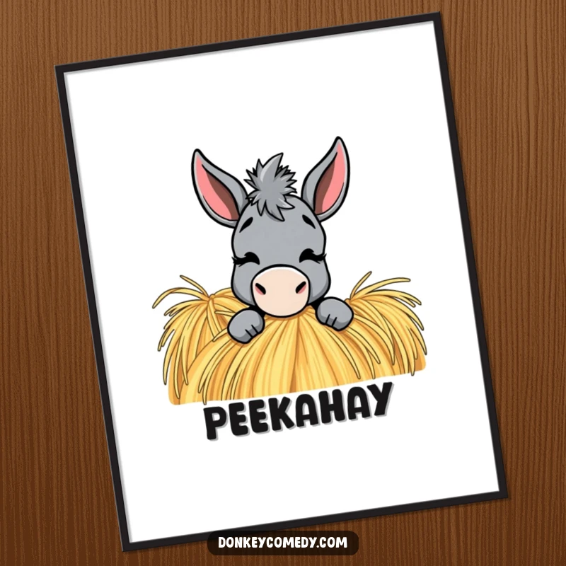 Funny Donkey Digital Art: A donkey peeks from a haystack with a playful wink, bringing delightful farm humor.