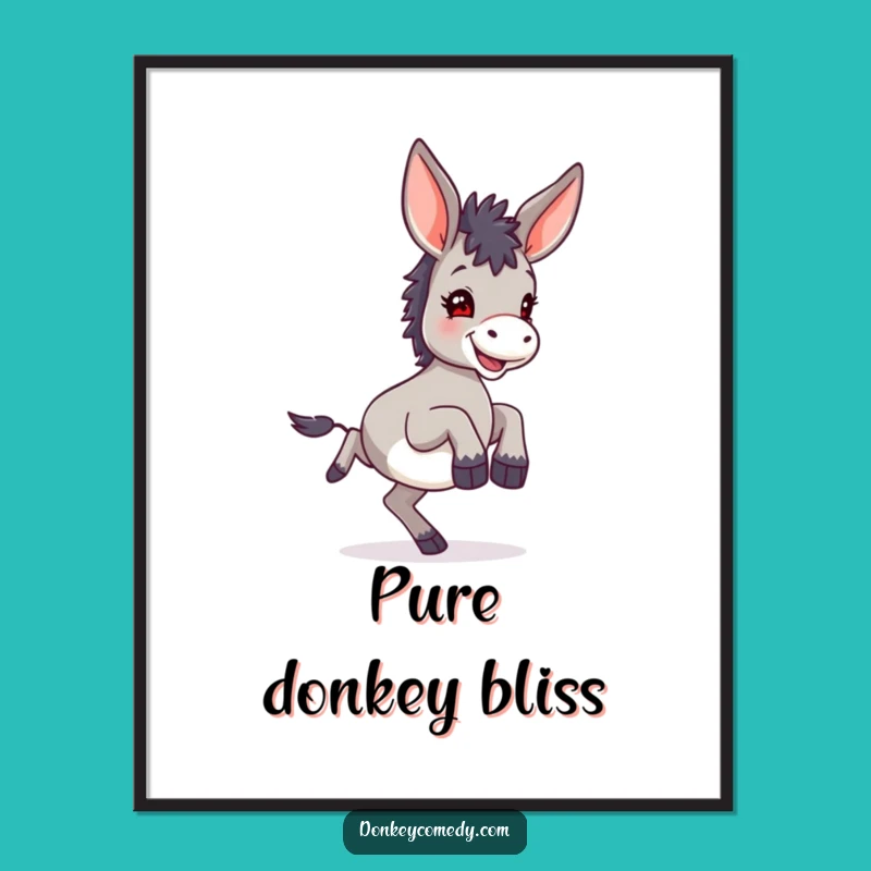 Funny Small Donkey Large Ears Kicking hind legs Digital Art Print, Instant Joy Gift