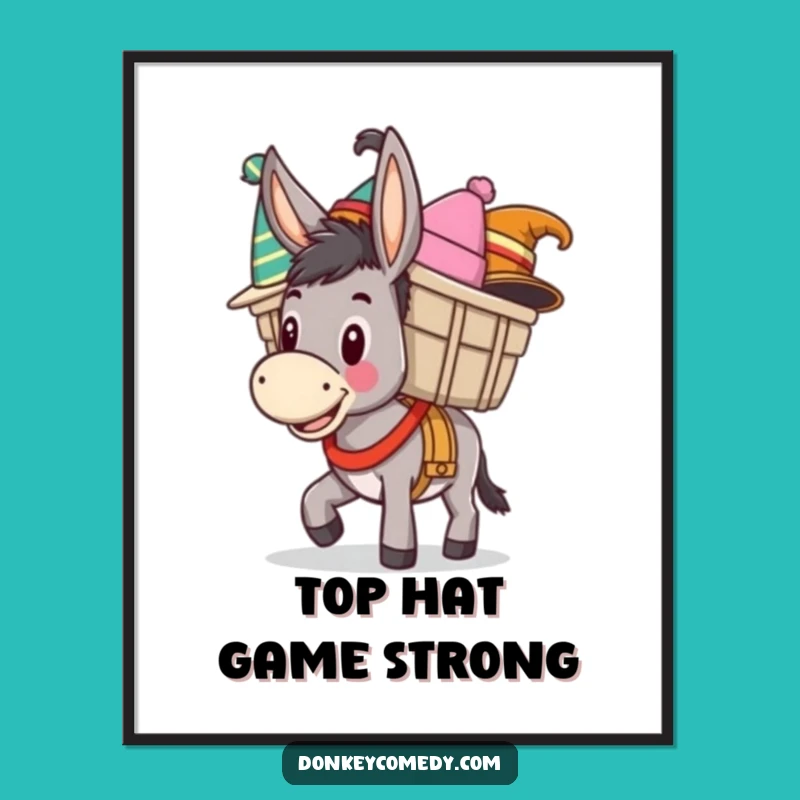 Funny Donkey Hat Digital Art - Hilarious Donkey Wall Decor Gift