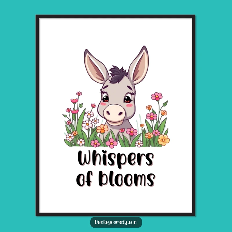 Funny Donkey Curious Ears Flower Patch Digital Art Print, Instant Charm Gift