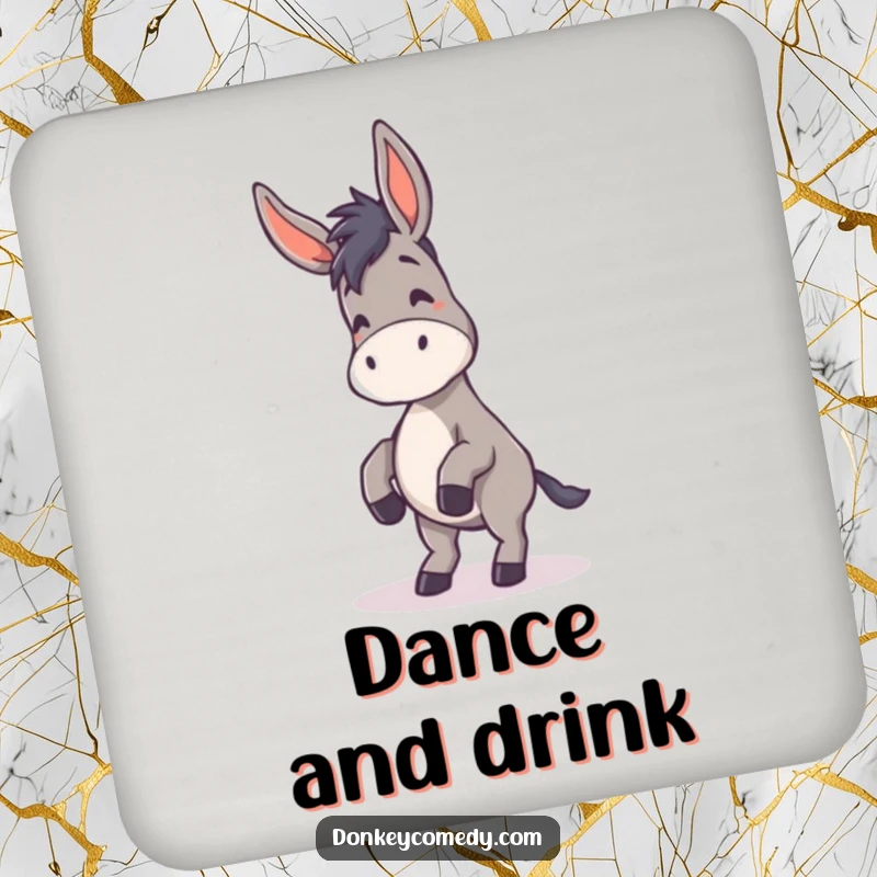 Funny Donkey Coaster with a donkey dancing and ears flopping, offering humorous protection for surfaces.
