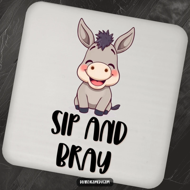 Funny Donkey Braying Coaster Set: A set of coasters featuring a cheerful donkey braying, providing funny protection for surfaces.