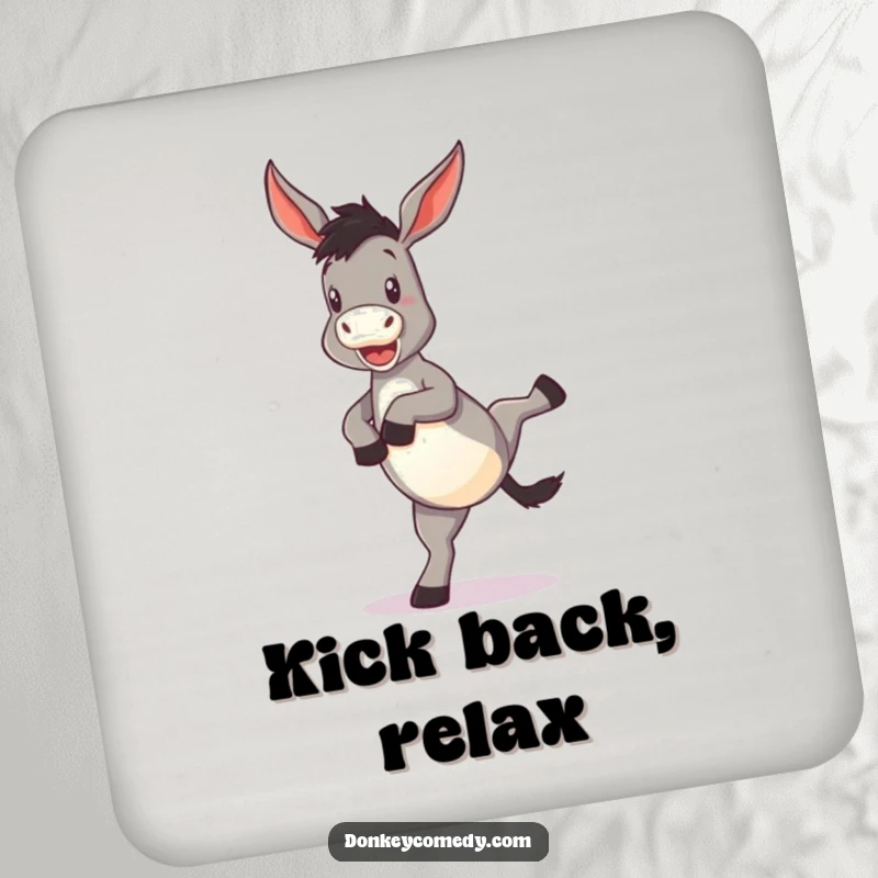 Funny Donkey Drink Coasters featuring a donkey doing a funny kick with hind legs, offering playful protection for surfaces.
