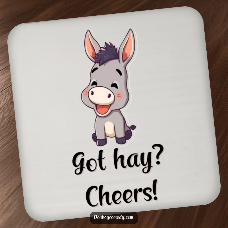 Funny Donkey Drink Coasters featuring a donkey mid-cheerful bray, protecting surfaces with a dose of funny, joyful personality.