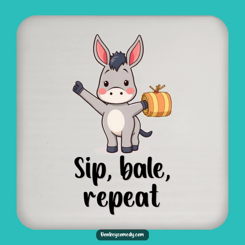 Funny Donkey Waving Hay Drink Coaster: Protect Surfaces with Farm Humor