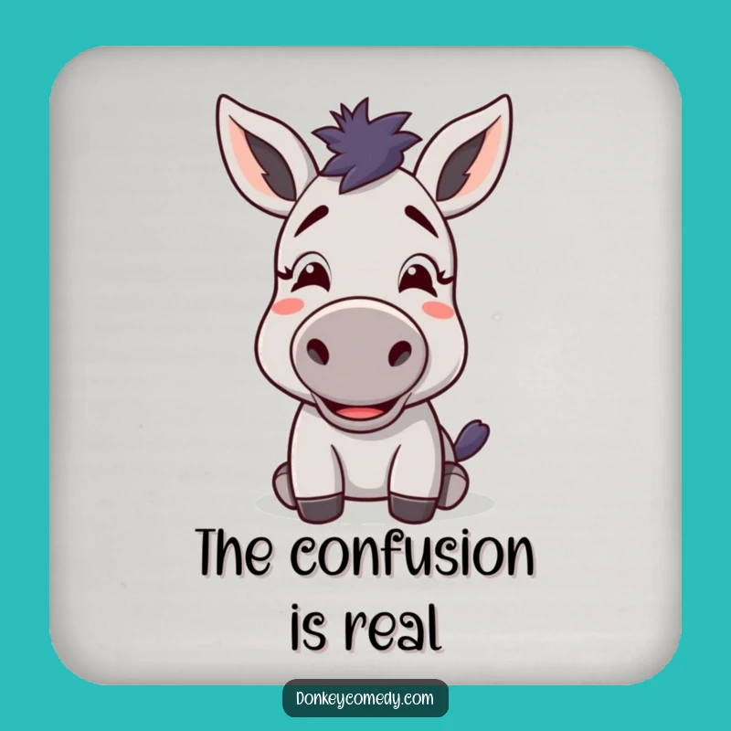 Funny Confused Donkey Drink Coaster - Kawaii Animal Delighted Expression