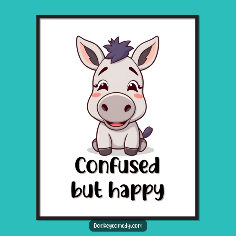 Funny Confused Donkey Poster - Kawaii Animal Delighted Expression Art