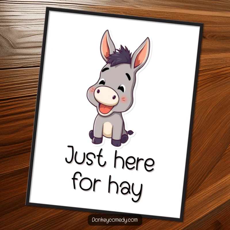 Funny Donkey Poster showcasing a donkey with ears high, unleashing a cheerful, funny bray, adding vibrant, humorous energy to any wall.