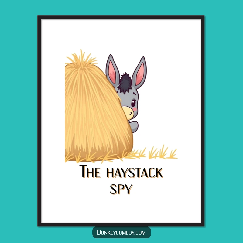 Funny Donkey Haystack Peek Poster - Whimsical Humorous Farm Art Gift