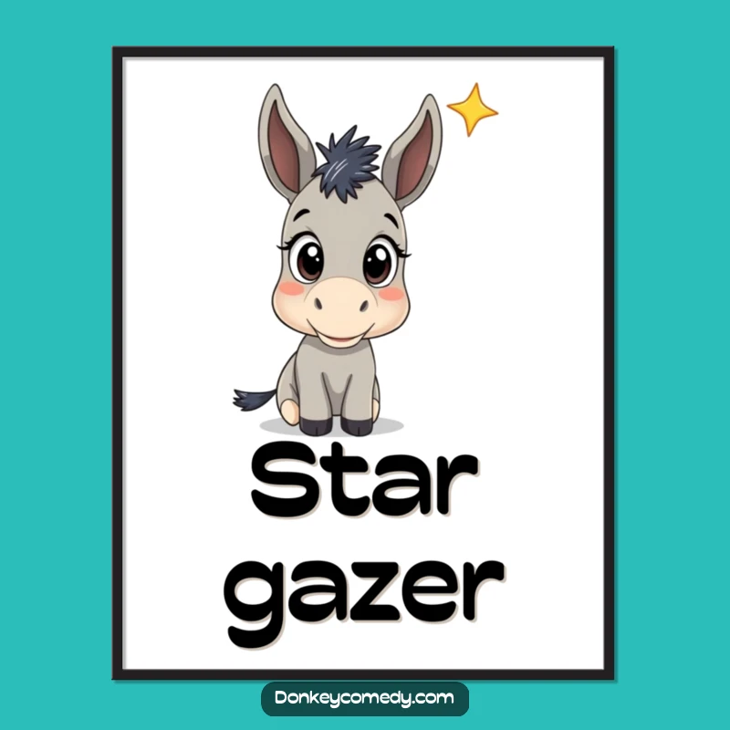 Funny Donkey Star Gazing Poster: Curious Art Gift for Celestial Dreams