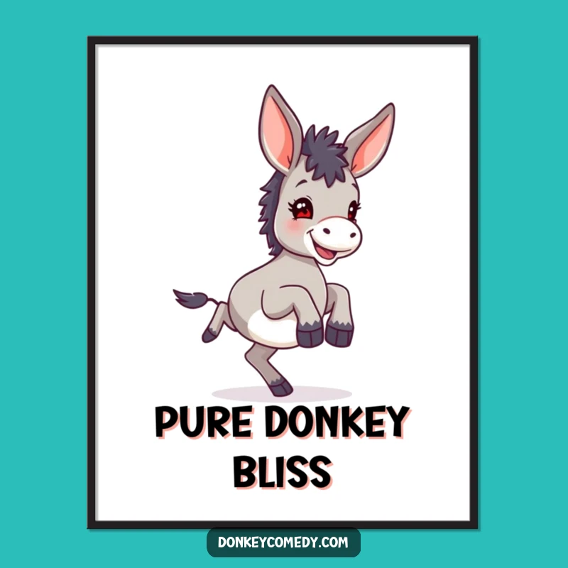 Funny Small Donkey Large Ears Kicking hind legs Poster, Whimsical Wall Art Gift