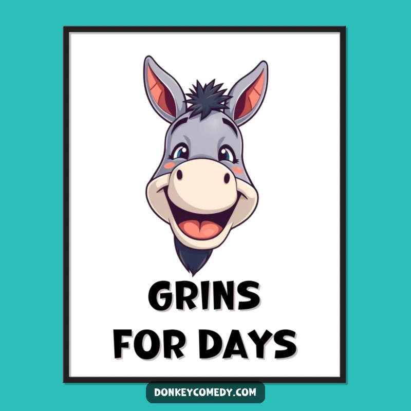 Funny Grinning Donkey Poster: Decorate with Joyful Smiles, a Vibrant Funny Gift