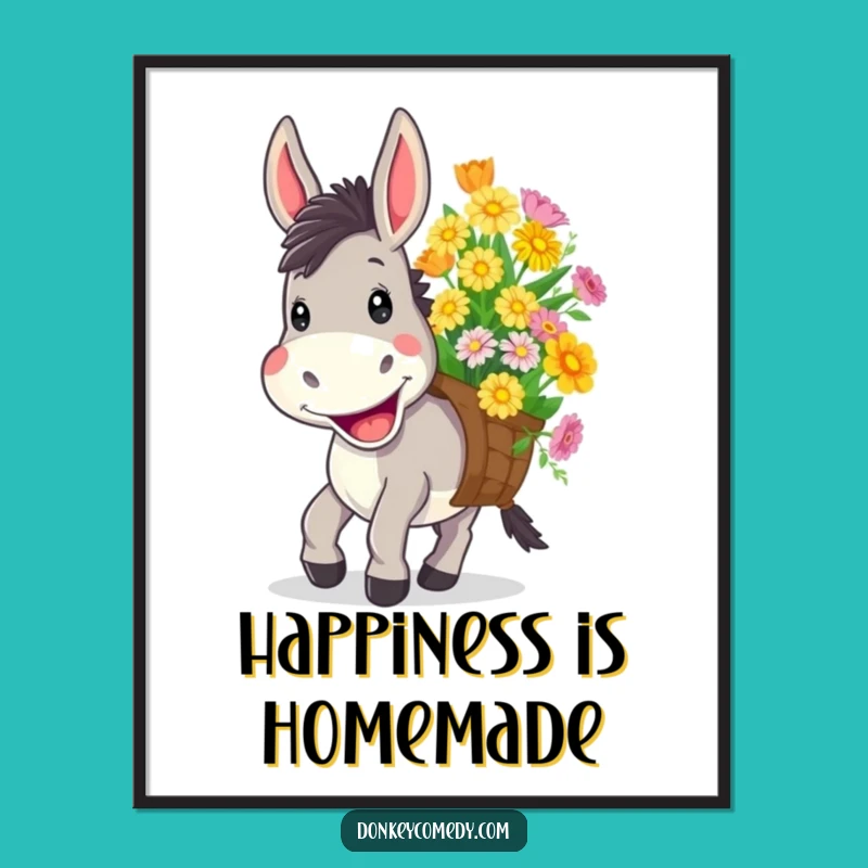 Funny Donkey Flower Load Poster - Cheerful Farm Animal Wall Art Gift