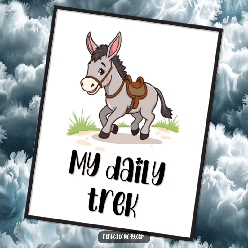 Funny Donkey Trotting Poster: Artwork of a donkey joyfully trotting down a path, ready to inspire funny adventures.