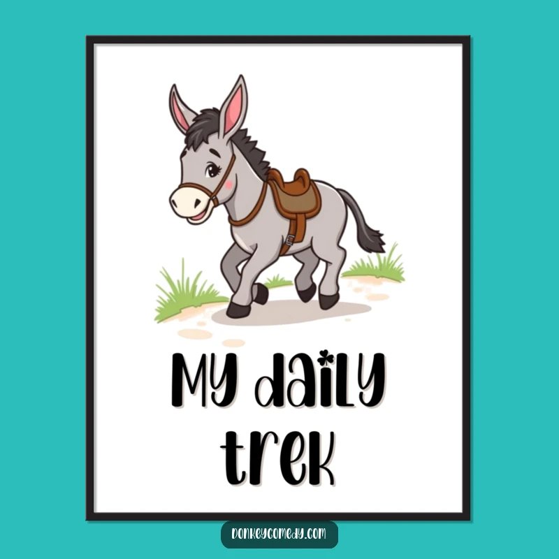 Funny Donkey Trotting Poster: Joyful Wall Art Gift for Wanderlust