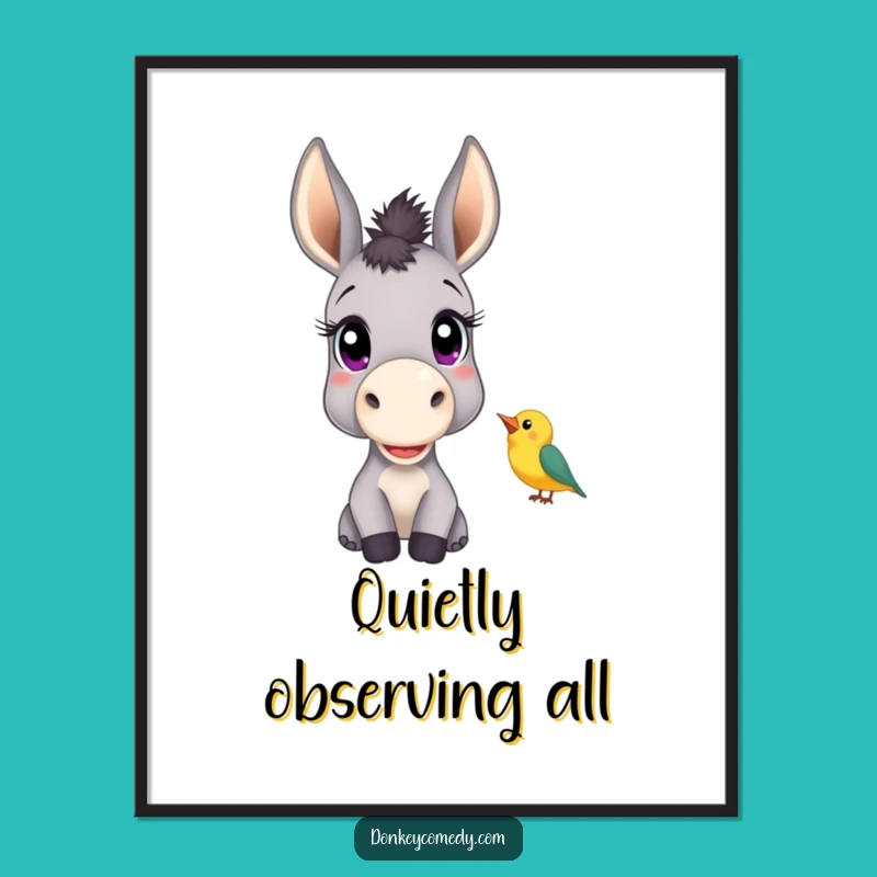 Funny Donkey Bird Listener Poster - Curious Animal Wall Art Gift