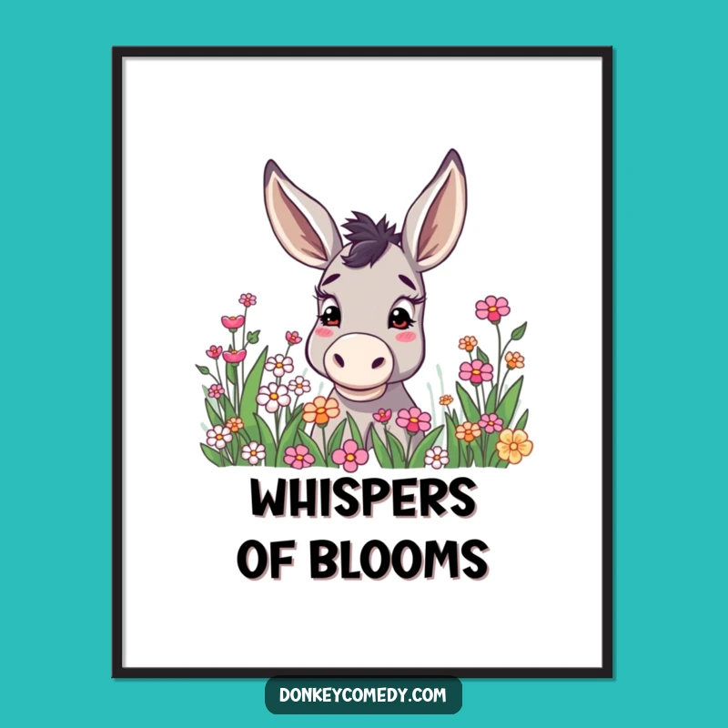 Funny Donkey Curious Ears Flower Patch Poster, Charming Wall Art Gift
