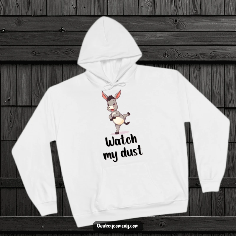Funny Donkey Hoodie illustrating a donkey executing a funny hind leg kick, radiating playful energy and humorous action.