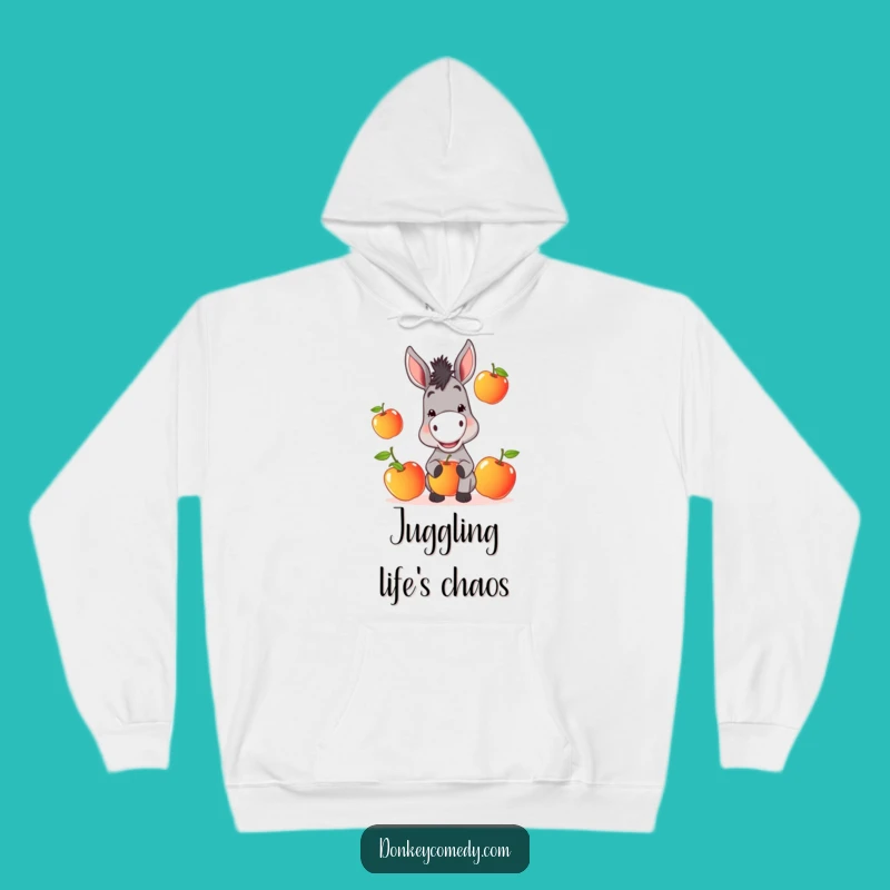 Funny Donkey Juggling Hoodie: Mischievous Comfort, Hilarious Fruit Fun Wear, Perfect Gift!