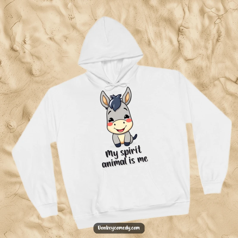 Funny Kawaii Donkey Hoodie featuring a cute donkey with a cheerful smile and friendly nod, perfect for cozy comfort.