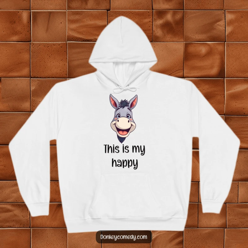 Funny Donkey Hoodie showcasing a donkey with a huge, toothy grin, embodying pure, funny delight and cozy warmth.
