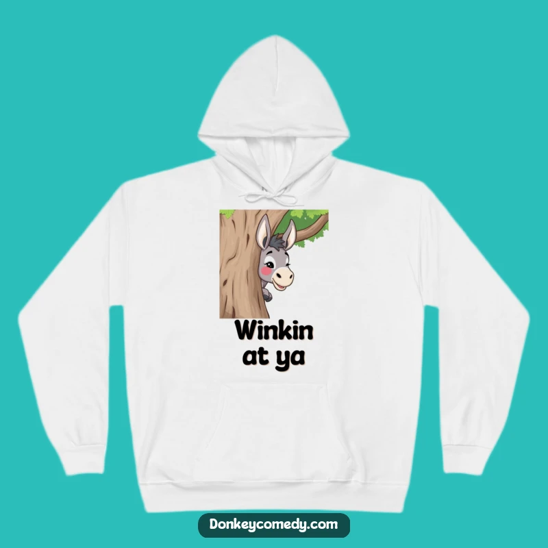 Cozy Funny Donkey Peeking Tree Hoodie - Warm & Playful Surprise