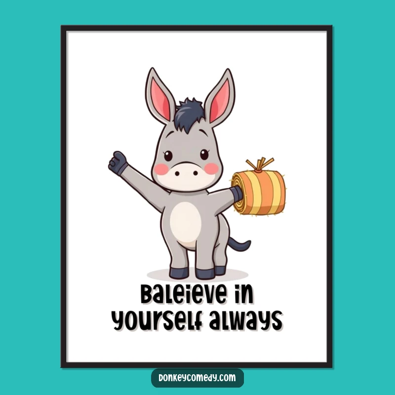 Funny Free Printable Donkey Wall Art - Waving Hay Bale Decor