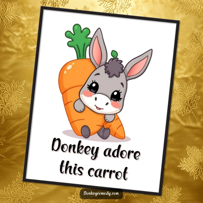 Funny Free Printable Wall Art: A donkey peeking playfully from behind a giant ripe carrot, adding humorous downloadable charm.