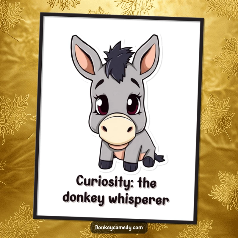 Funny free printable wall art of a donkey with a curious head tilt, perfect for adding personality to any room.