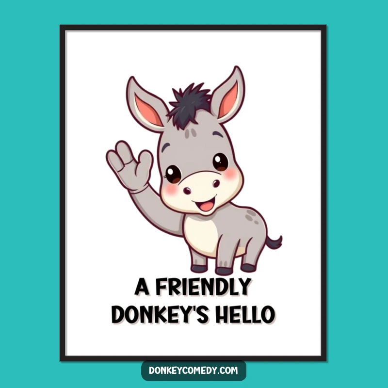 Free Printable Wall Art: Waving Donkey - Friendly Downloadable Decor for a Happy Vibe!