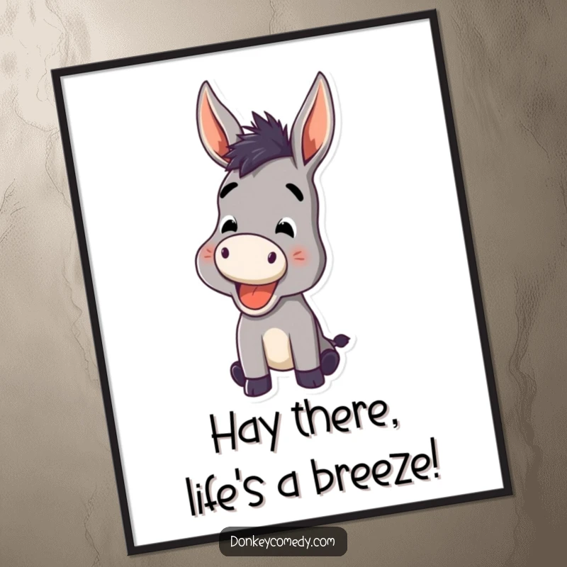 Funny Free Printable Donkey Wall Art: A donkey with a cheerful bray and ears perked high, radiating joy.