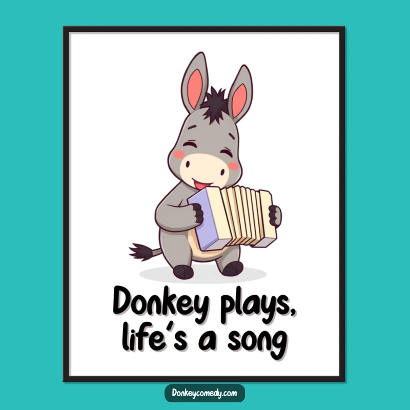 Funny Free Printable Wall Art: Donkey Accordionist Cheerful Downloadable Art