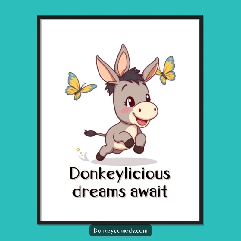 Funny Free Printable Wall Art: Donkey Chasing Butterfly Downloadable Art Print